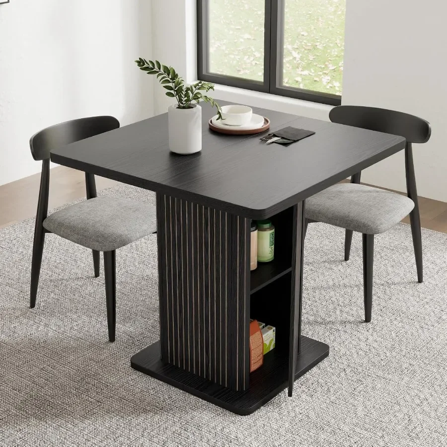 Small Dining Table for 2-4, 31.5 Inch Farmhouse Square Kitchen Table with 2-Tier Storage Shelf, Modern Wood Dinner Furniture wi