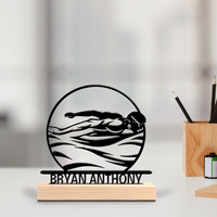 1pc Fashion personalized custom Swim Metal statues Metal Art with Wooden Baseperfect for bedrooms, men's gifts, birthdays, Chris