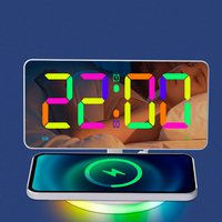 1Set Colorful RGB Mirror Alarm Clock Adjustable LED Clock Smart Desk Clock 12/24H Display Home Bedroom Clock