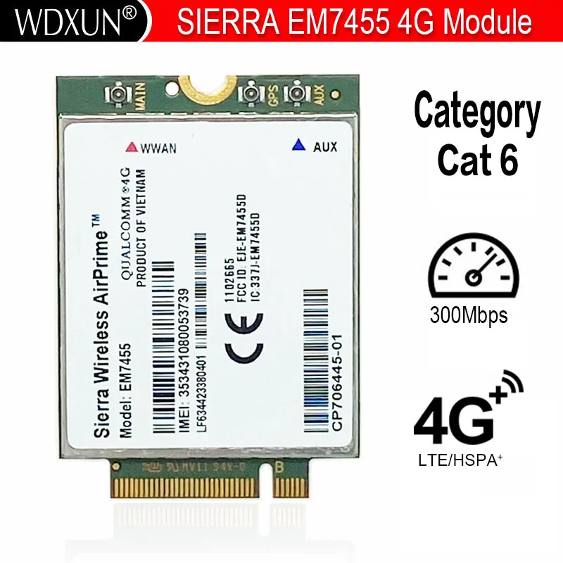 Sierra Wireless EM7455 FDD/TDD LTE Cat6 standard version NGFF/M.2 4G MODULE 4G CARD 300Mbps QUALCOMM  4G