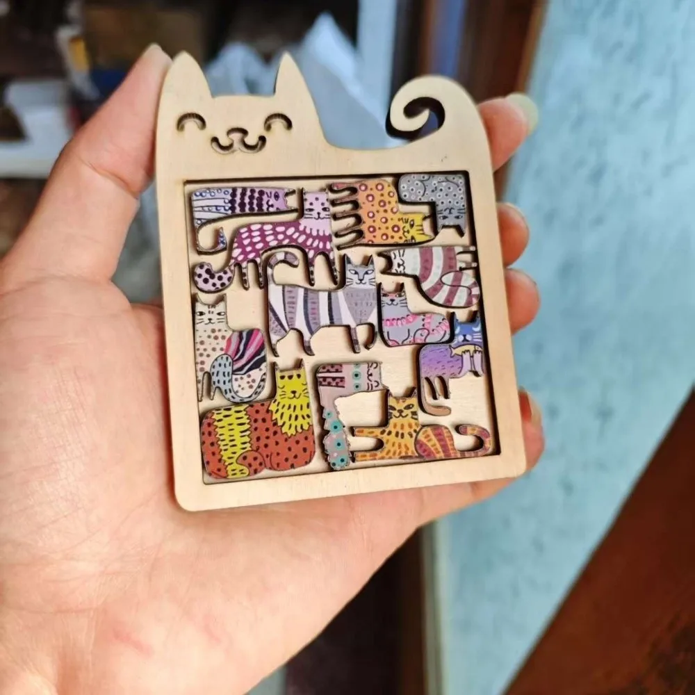 Neue unregelmäßige Katzenpuzzles, buntes hölzernes süßes Puzzlespielzeug, Lernspiel, Denkaufgabe für Kinder, Geburtstagsgeschenke