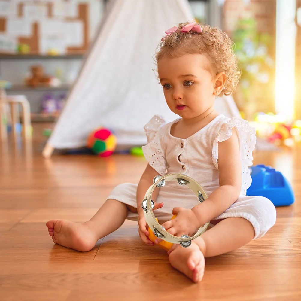 

Hand Tambourine Wooden Metal Percussion Hand Drum Musical Instrument for 's Educational Play Music Interest Development