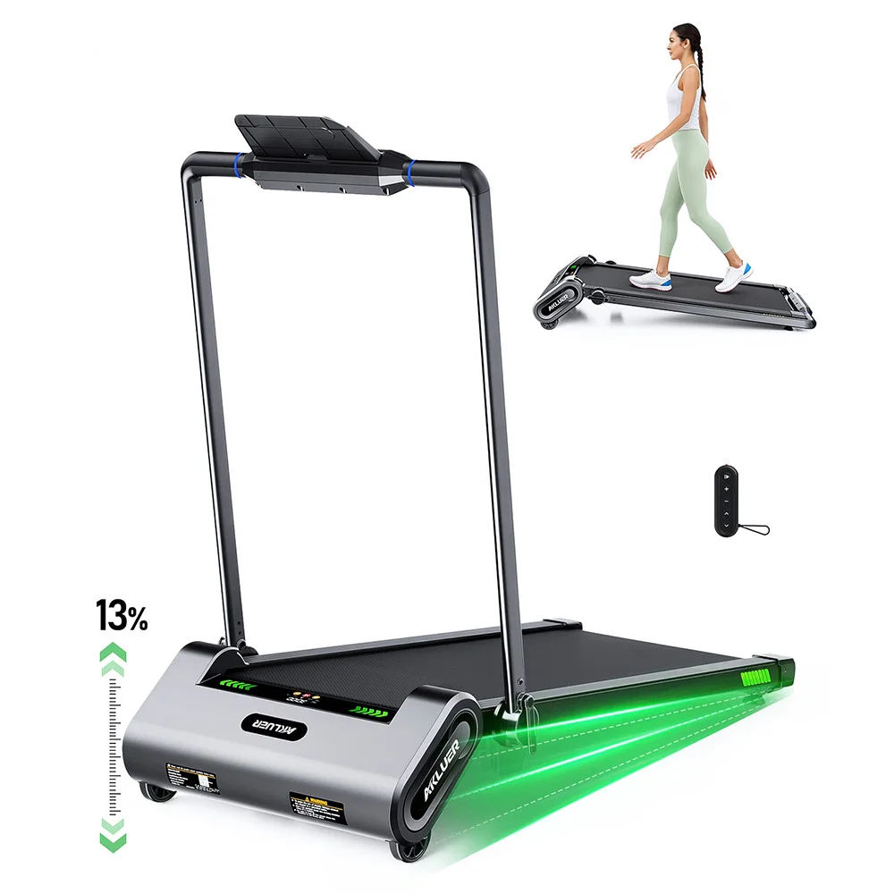 Akluer H1-B Under Desk Treadmill with 13% Auto Incline, 2.5HP Motor, 12km/h Speed, 100x40cm Running Area, 150kg Max Load, LED Display & Remote control, Remote control, touch panel, handle-bar control, Local delivery