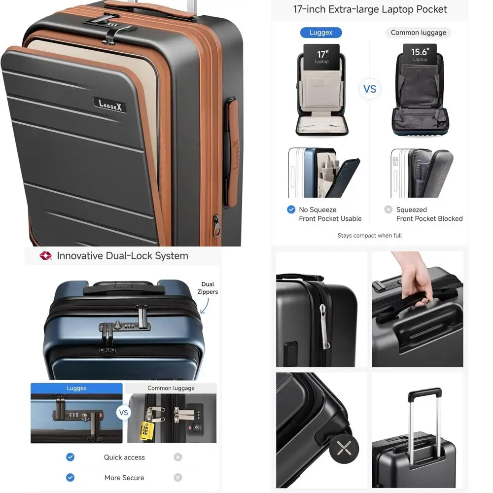 Mala de policarbonato expansível de 20 polegadas com bolso frontal, bagagem de mão, série FLO5, marrom-preto