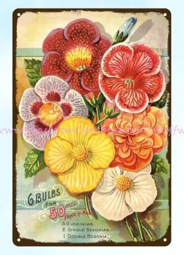 garage 1896 Begonias Gloxinias John Gardiner & Co. seed annual metal tin sign