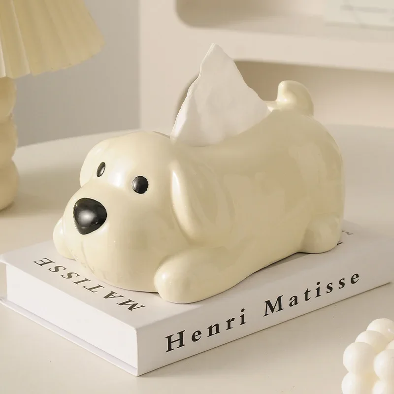 Creative Abstract Animal Ceramic Tissue Box Cartoon Cute Puppy Craft Decoration Dining Table Ceramic Dog Tissue Box Home Decor