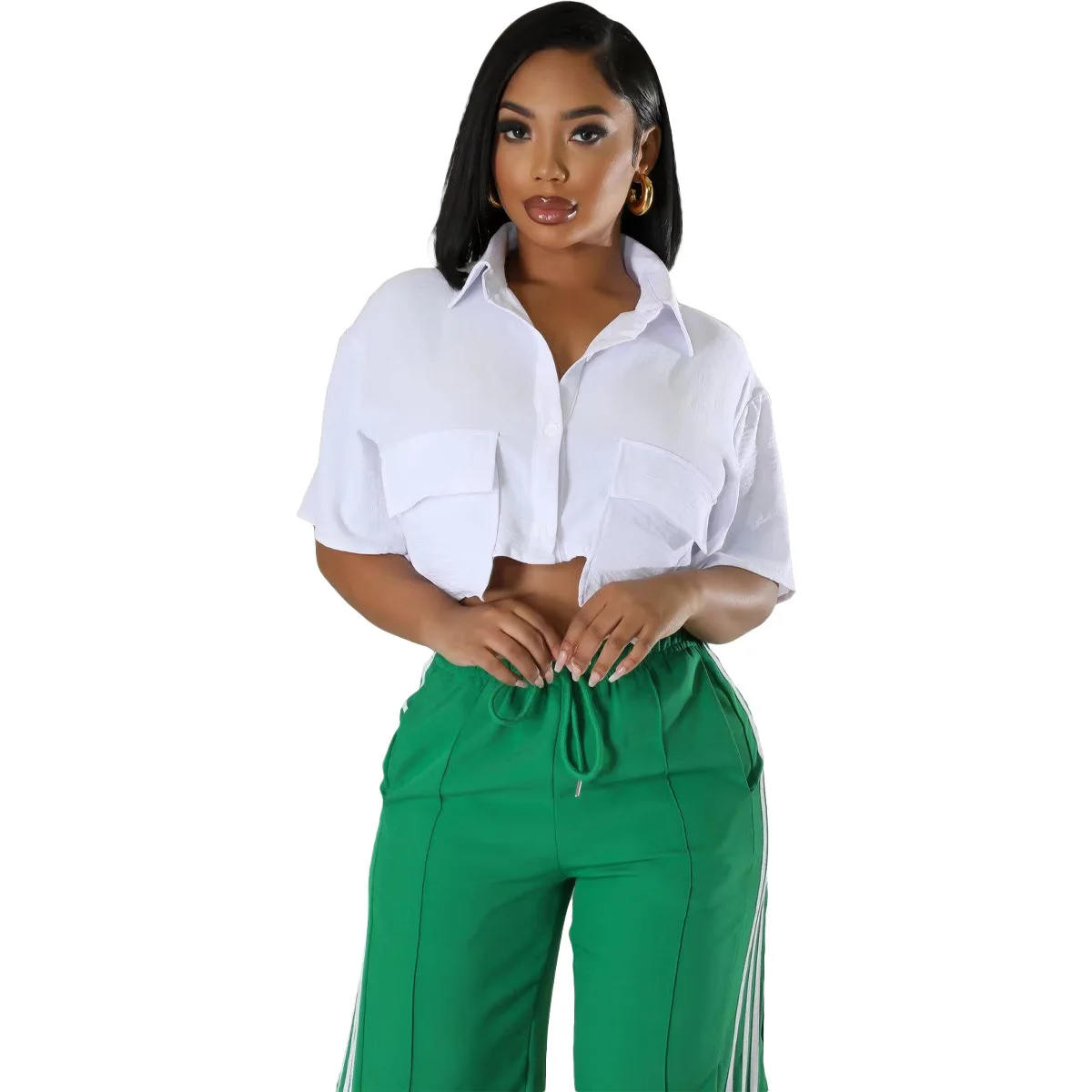 Casual Shirts & Blouses Solid Button Short Sleeve Turn-down Collar Short Tops Summer Sexy Bare Waist Y2k Women's Clothing Sales