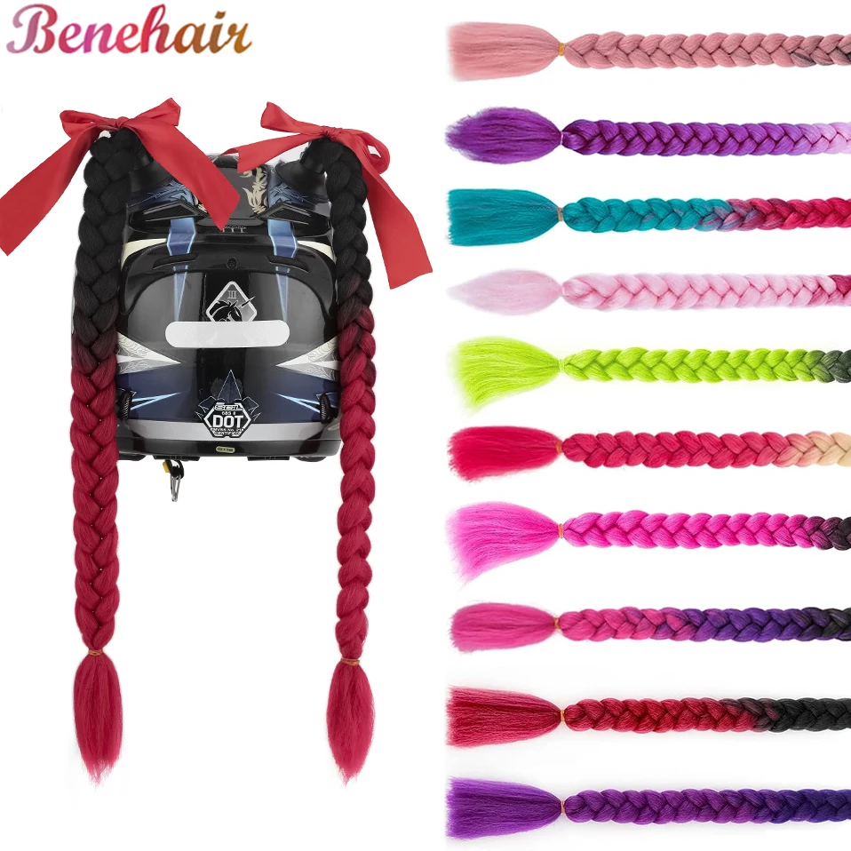 Benehair Synthetic Helmet Pigtail Motorcycle Ponytail Bicycle Helmet Braids Hair Tails Used for Any Helmets/Suction Cup Reusable