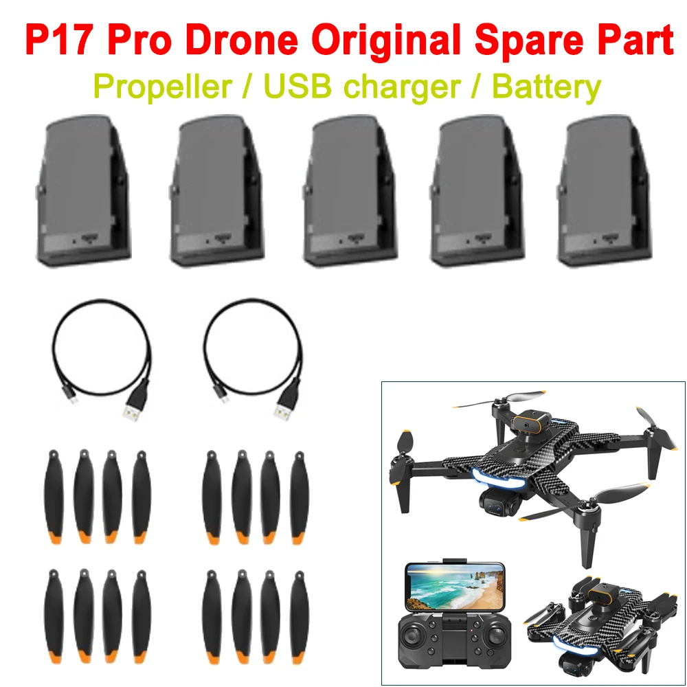 P17 Pro Drone Original Spare Part Proepller Blade Wing CW CCW Fan / USB Charger /  Battery 3.7V 2500 mAh RC Quadcopter Accessory