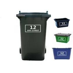 Wheelie Bin 스티커, 재활용 상자 스티커, 맞춤형 번호, 집 이름, x4