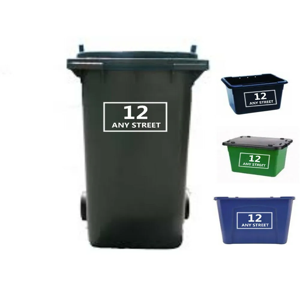 Wheelie Bin Stickers x4 Recycling Box Stickers Customized Number House Name