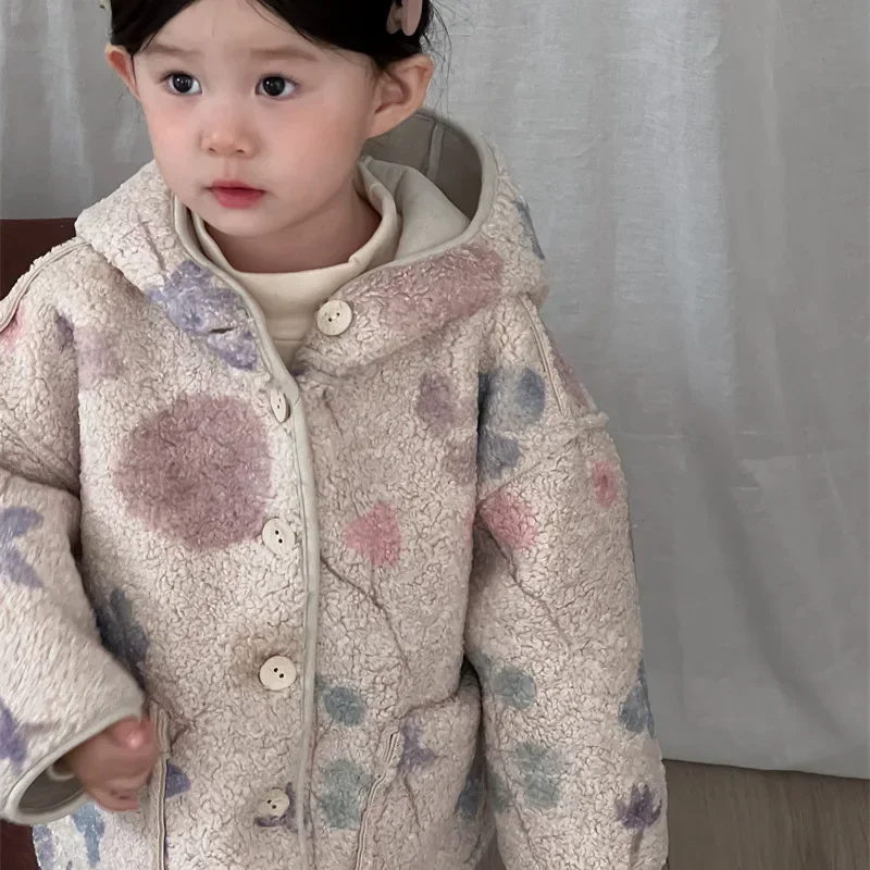 子供のフード付き模造毛皮のコート,女の子の服,赤ちゃん,外国風,花,カジュアル,シンプル,毎日,冬,新しい,2022