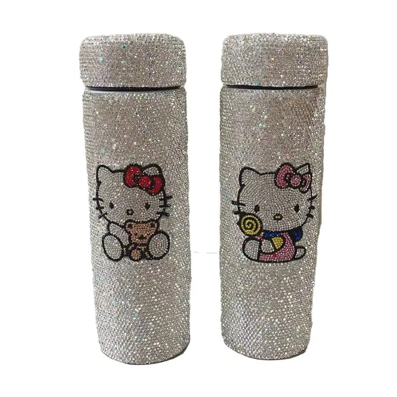 Miniso Hello Kitty Water Cup Diamond Kawaii Thermos Cup Good look Anime Figure Shine strass Girl Cartoon Girlfriend Gift