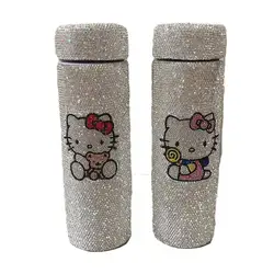 Miniso Hello Kitty Water Cup Diamond Kawaii Thermos Cup Good look Anime Figure Shine strass Girl Cartoon Girlfriend Gift