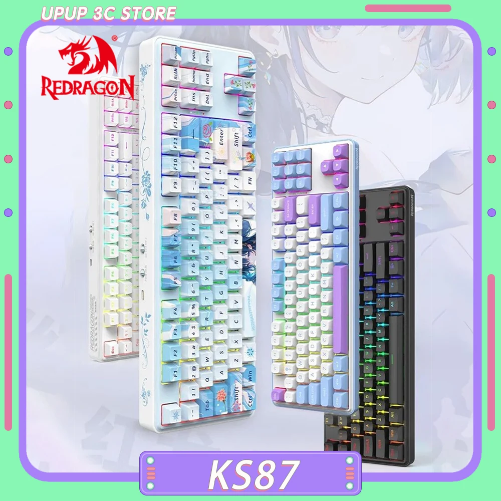 

Механическая клавиатура Redragon Ks87, трехрежимная Беспроводная Bluetooth Rgb клавиатура с горячей заменой для киберспорта, персонализированные игровые аксессуары для ПК