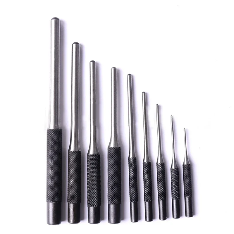 9Pcs Steel Multi Size Round Head Pins Punch Set Grip Roll Pins Punch Tool Kit Professional Hollow End Starter Punch Chisel Tools