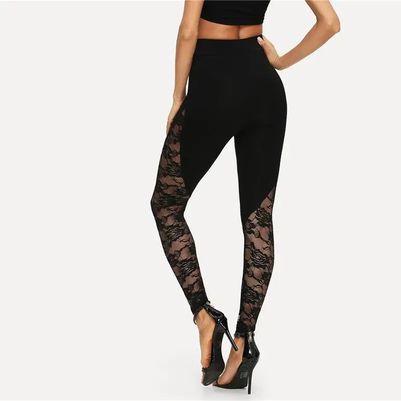 Sexy Hollow out Lace Trim Splice Yoga Pants Women's Base Layer Pants Breathable Comfortable Stretchy Color Gym Trousers