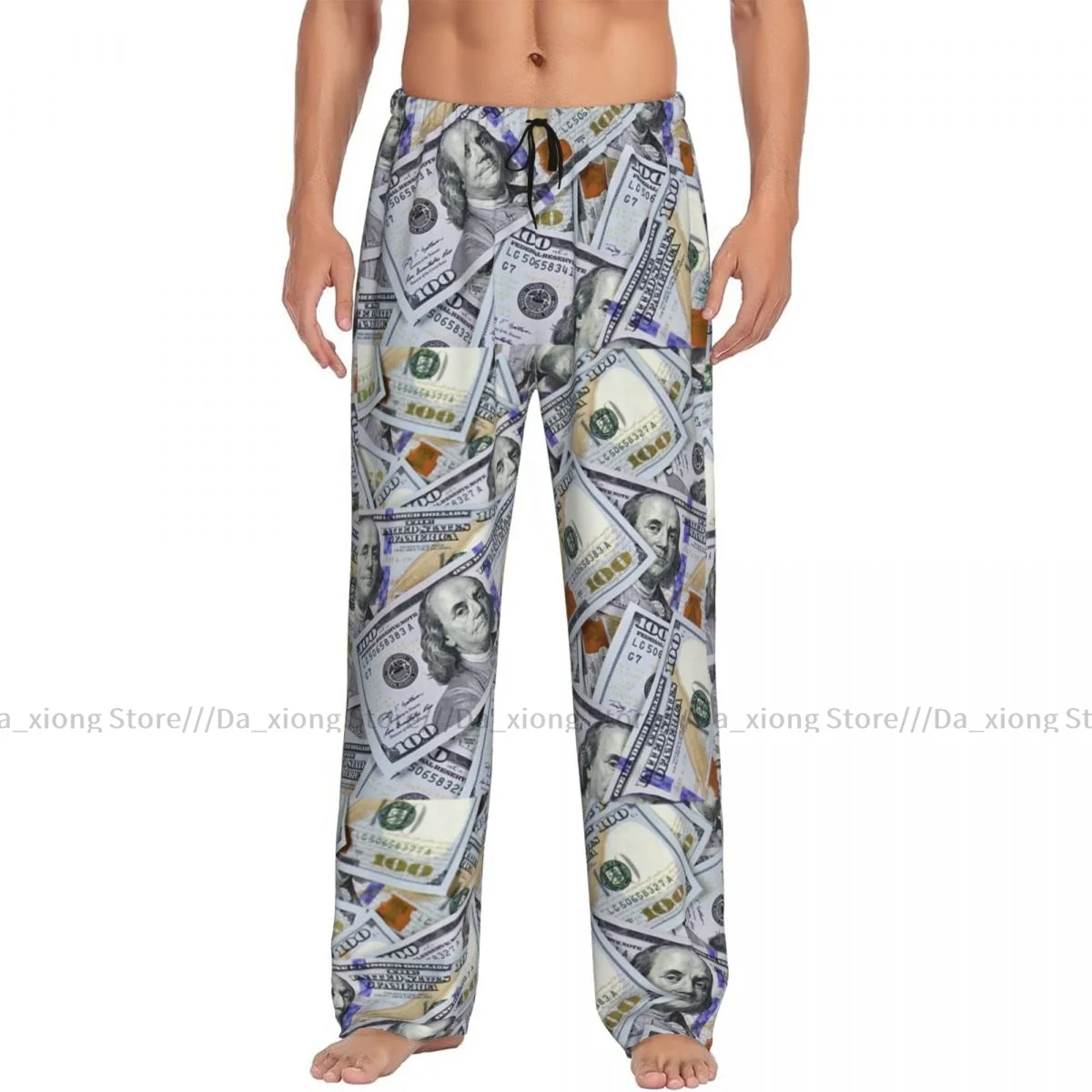 Mens Casual Pajama Long Pant Loose Elastic Waistband Hundred Dollar Bill Cozy Sleepwear Home Lounge Pants