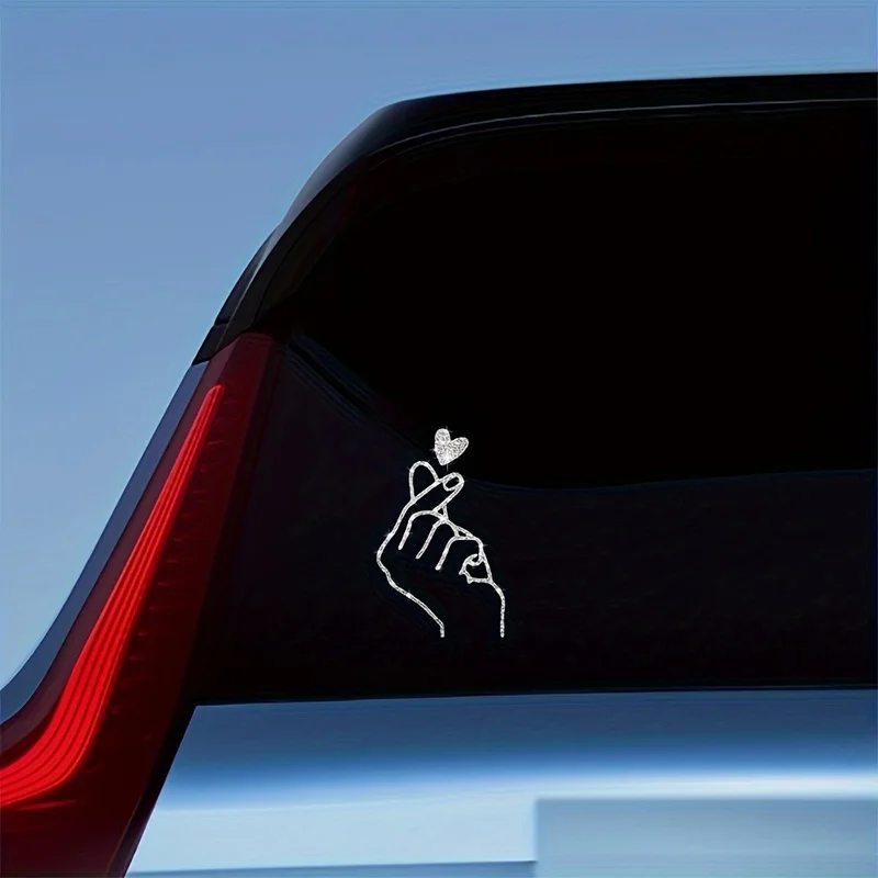 1pc Heart-Shaped Hand Design Glittering Vinyl Decal Sticker - Self-Adhesive Car Motorcycle Laptop Window Decoration