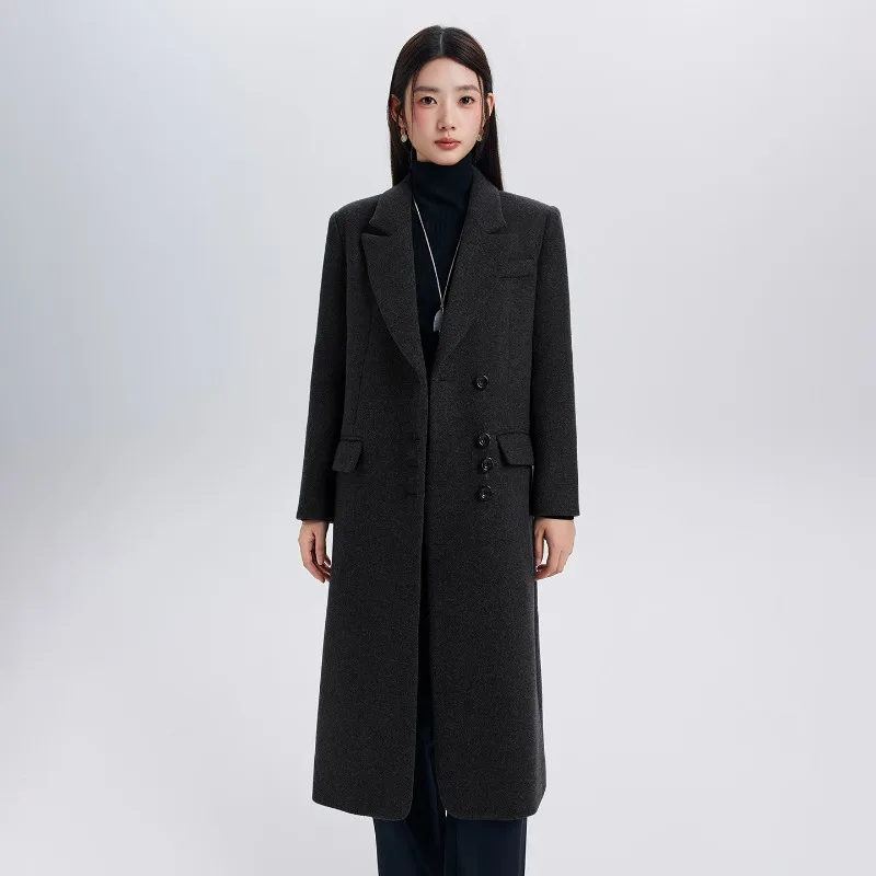 2026 Fashion X-long Wool Blends Coat Women's Business Attire Woolen Overcoat Autumn Winter Double-breasted Slim Casual Blazers