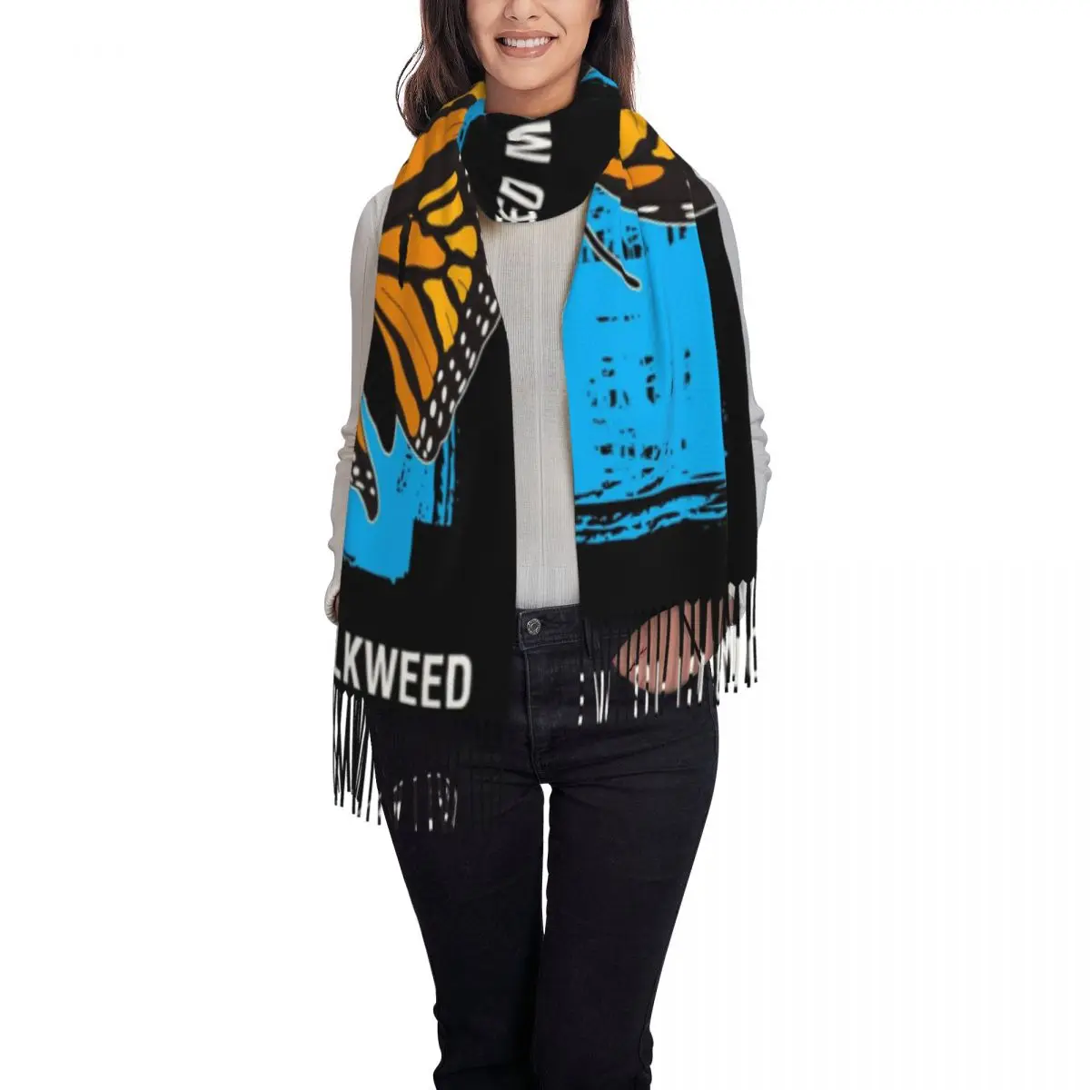 بحاجة إلى Milkweed Monarch Butterfly طباعة وشاح شرابة الأوشحة النساء شالات دافئة لينة ويلتف كبير الخريف الشتاء شال التفاف