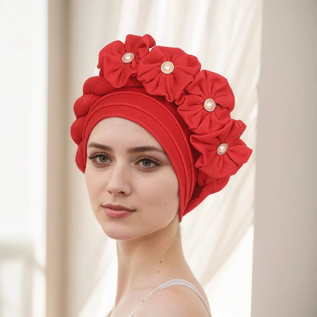 Headscarf Hat New Three-layer Brim Cannabis Flower Braid Sticky Small Flower Bun Hat Ten Colors Outdoor Shade Makeup Hat