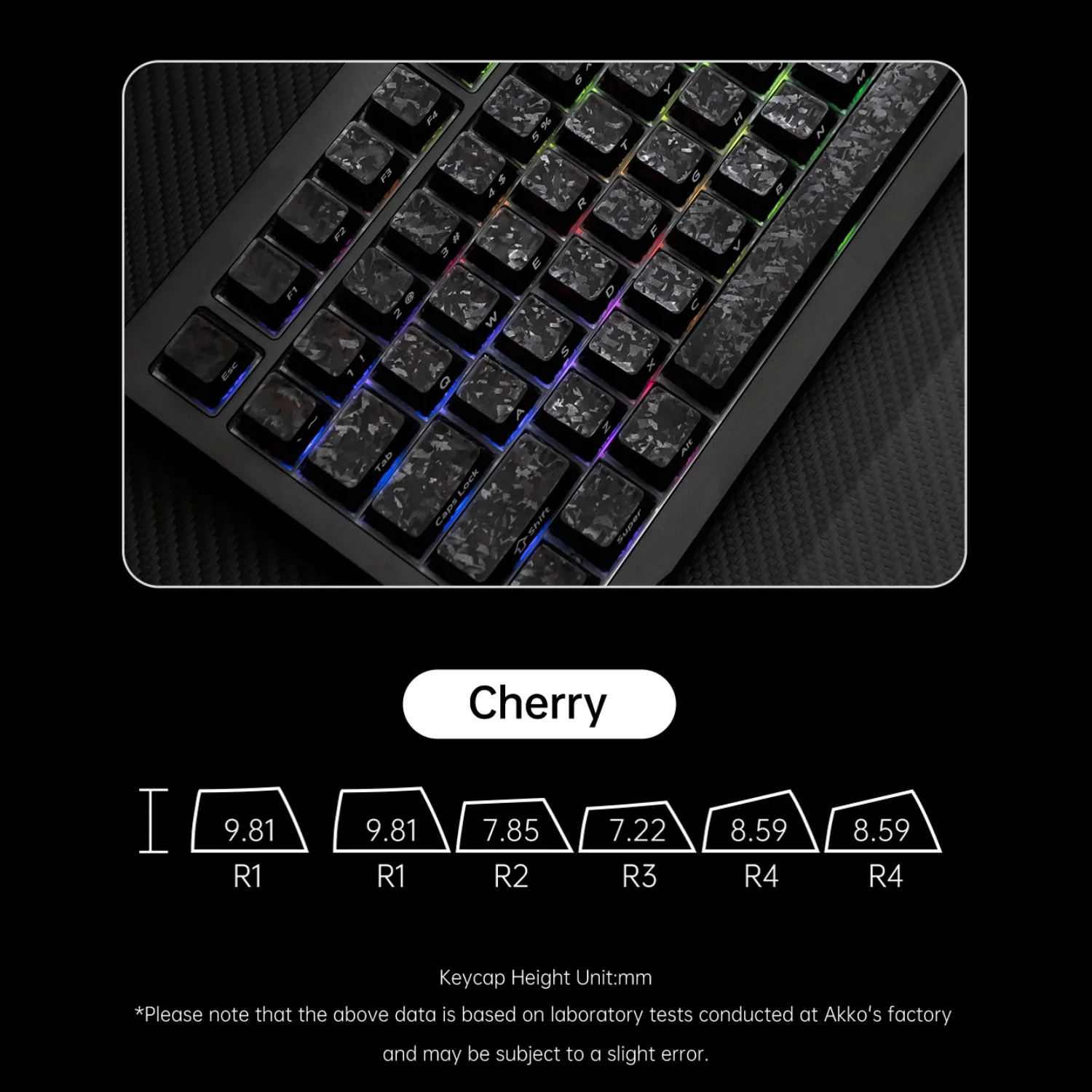 AKKO Glassy Carbon Fiber Texture Keycaps Transparent Side-printed for RGB Keybaord Cherry profile PC+ABS Double-Shot Keycap set view 4