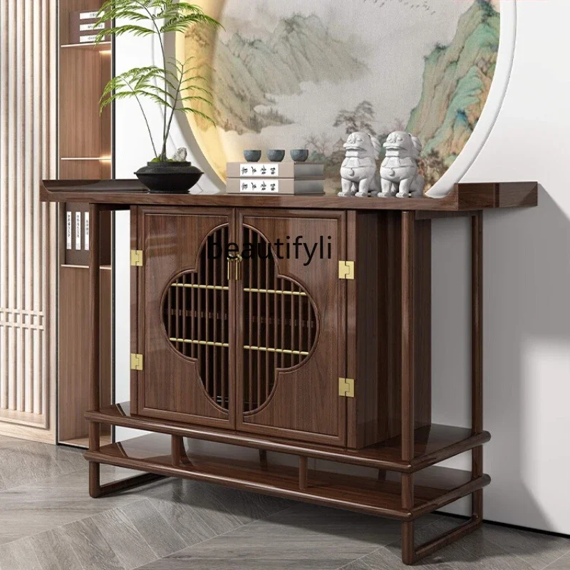 

New Chinese-style entrance table, ebony wood strip case against the wall case, ultra-narrow solid wood entrance cabinet R