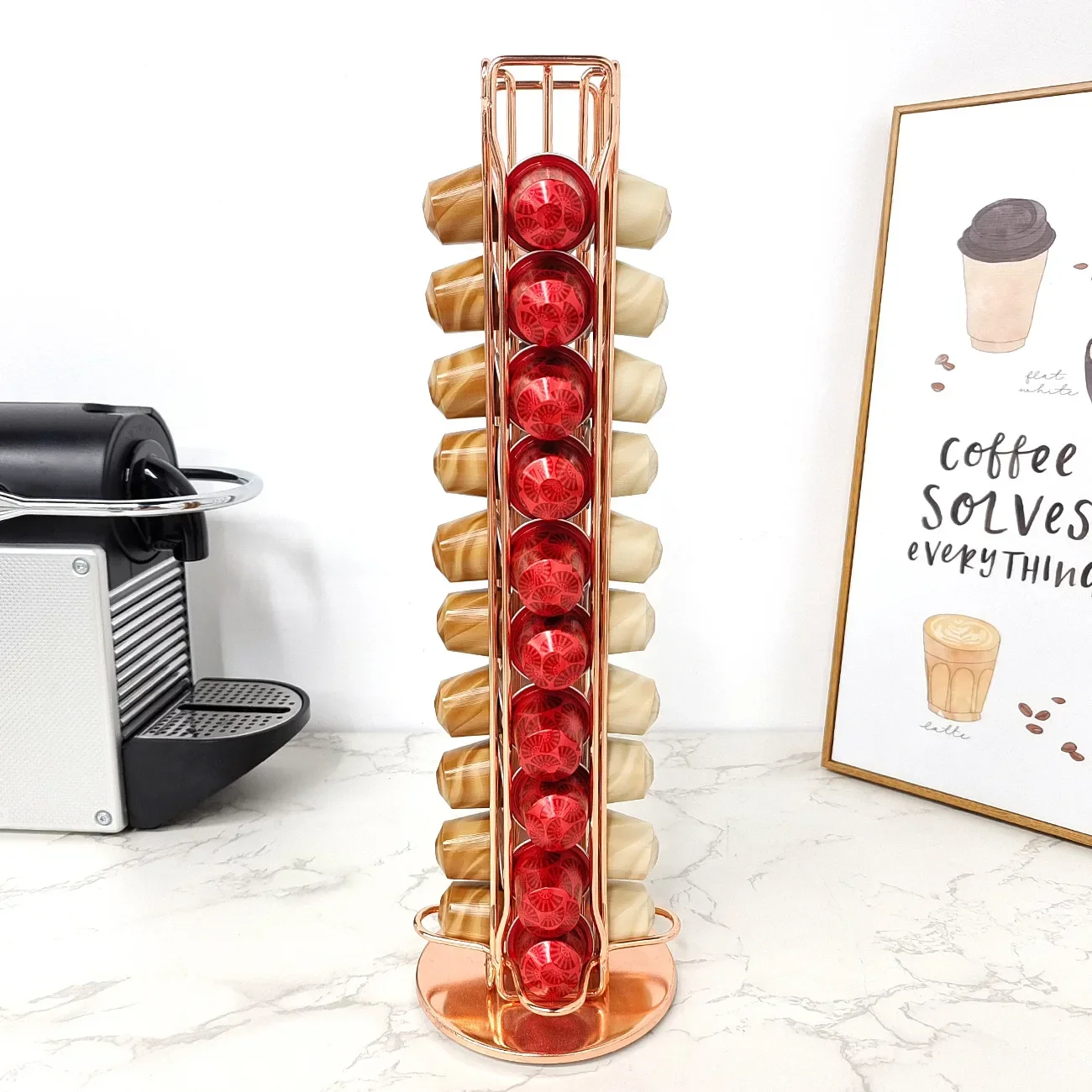 40 Pod Gold Coffee Capsules Nespresso Coffee Pods Holder Rotating Rack Coffee Capsule Stand Storage Shelve Organization Holder