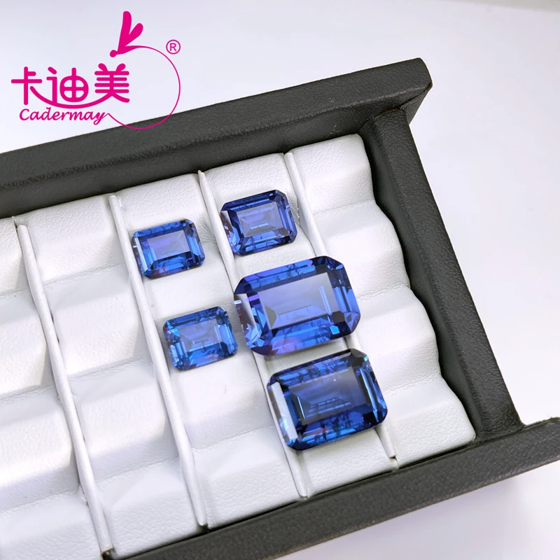 CADERMAY Emerald Shape Lab Grown Cornflower Sapphire With Inclusions Loose Stone With AGL Certificate For Jewelry Making DIY