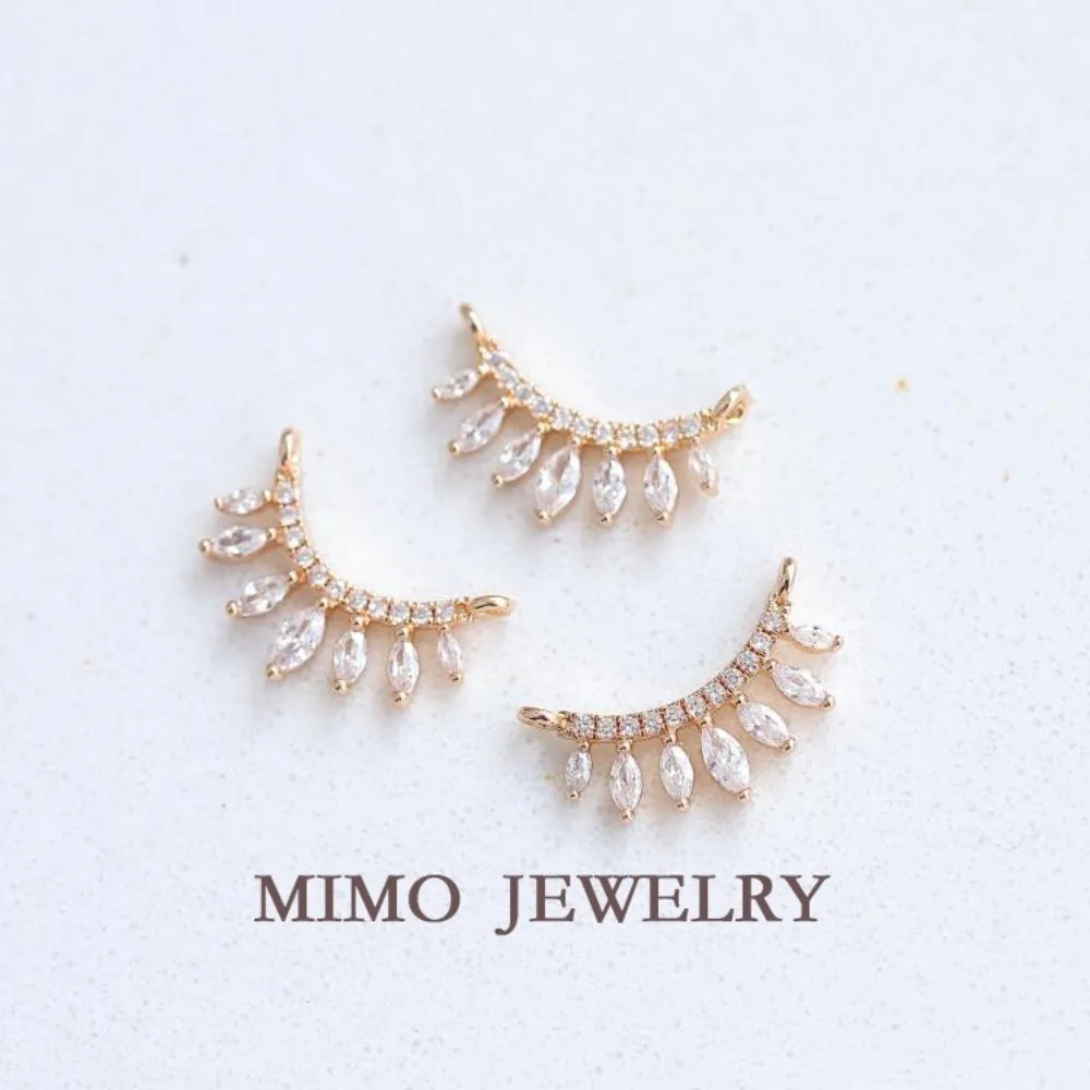 Zircon Eyelashes Beautiful Japanese Style Double Ring Connection Charms Pendant Supplies DIY Hand Brass Gold Plated Accessories
