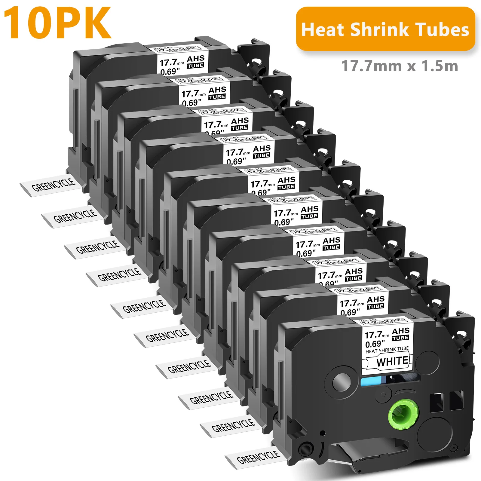 

10PK Black on White Heat Shrink Tubes Label Compatible for Brother HSE-241 17.7mm 4.92ft Label for P-Touch PT-D450 Label Printer