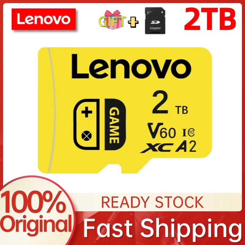 Lenovo-Cartão de Memória Flash para Telefone, 2TB, 512GB, SD, TF, 1TB, TF, 128GB, 256GB, Drone, Câmera, PS4, PS5, PC