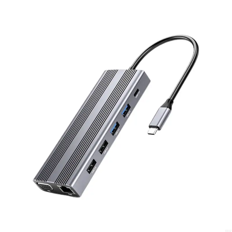 

B0KF 12 Ports USB HUB Aluminum Alloy Fuselage Support Mini Portable USB Splitter