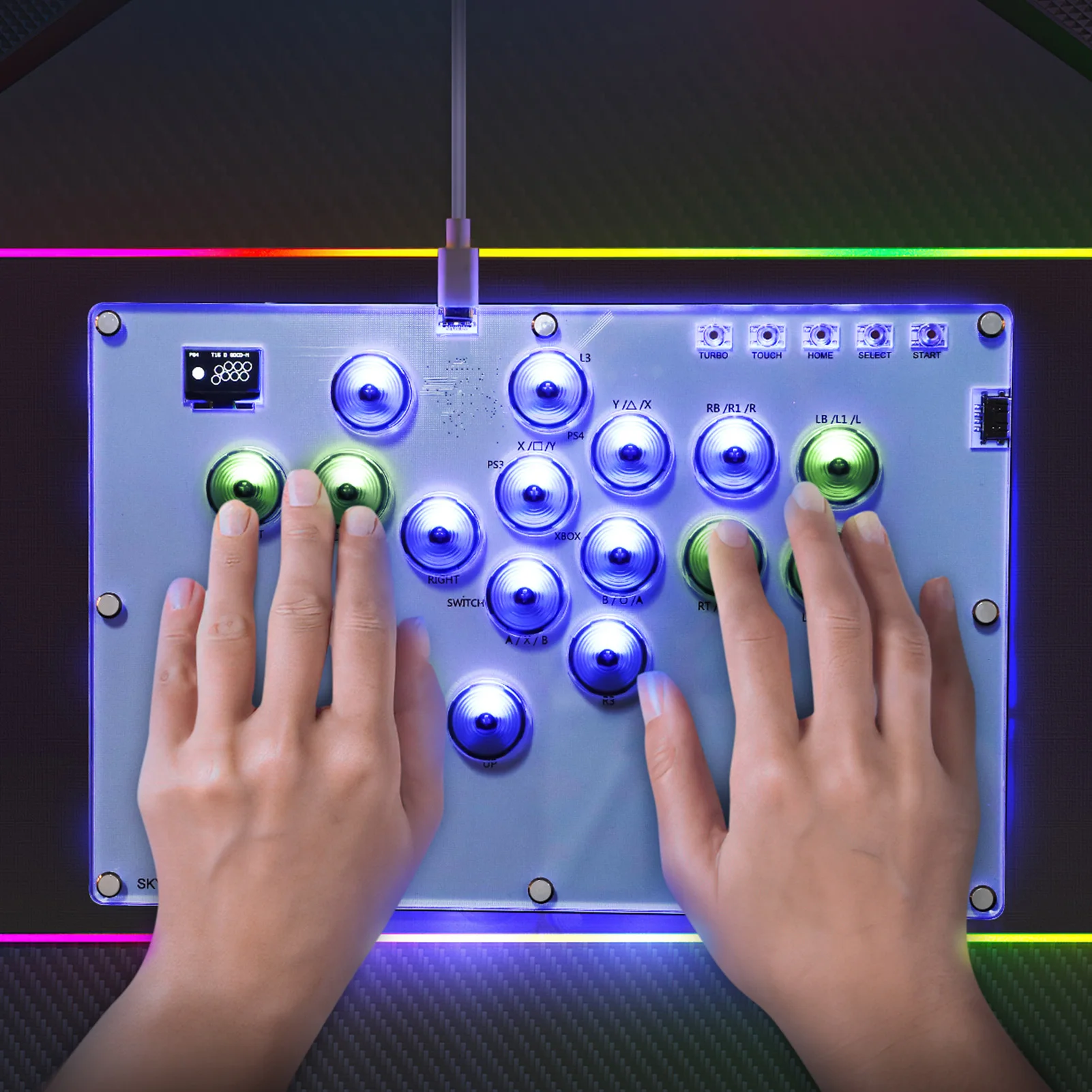 Custom RGB Leverless Controller Wide Compatibility Translucent Game Controller 16 Keys Ultra Low Latency Turbo Function for PC