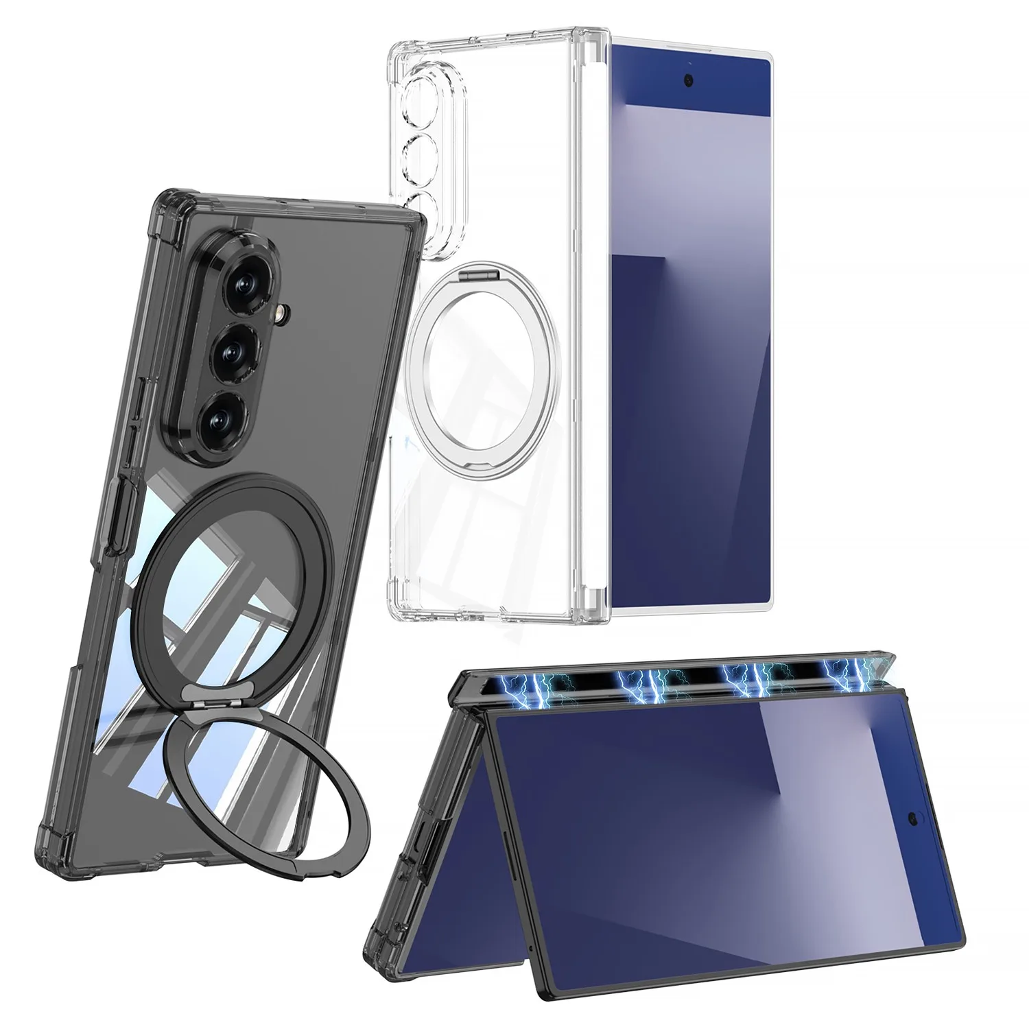 

Прозрачный магнитный чехол для телефона Samsung Galaxy Z Fold 7, защитный держатель для телефона с подставкой, противоударный жесткий чехол Magsafe