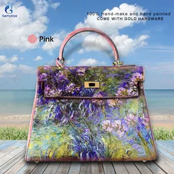 Torebki damskie skrzynki z prawdziwej skóry damskie damskie ręcznie malowane Van Gogh kwiaty torby damskie crossbody torebka na ramię