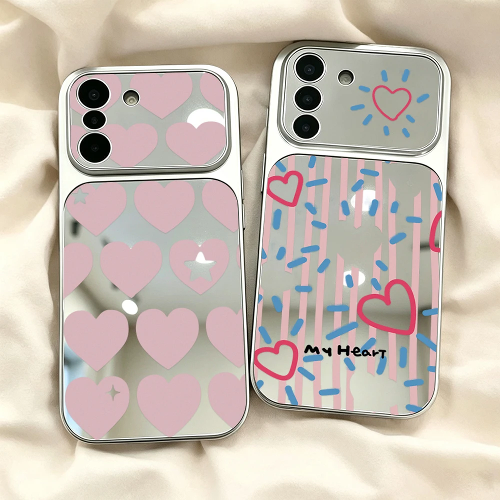 Handyhülle mit Herz-Make-up-Spiegel für Samsung A07 A37 A57 A17 A56 S26 Ultra S25 S24 FE A16 A55 A54 A36 A06 Kratzfeste Abdeckung