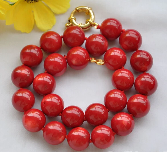 REAL natural 15MM round red coral bead necklace 17.5inch