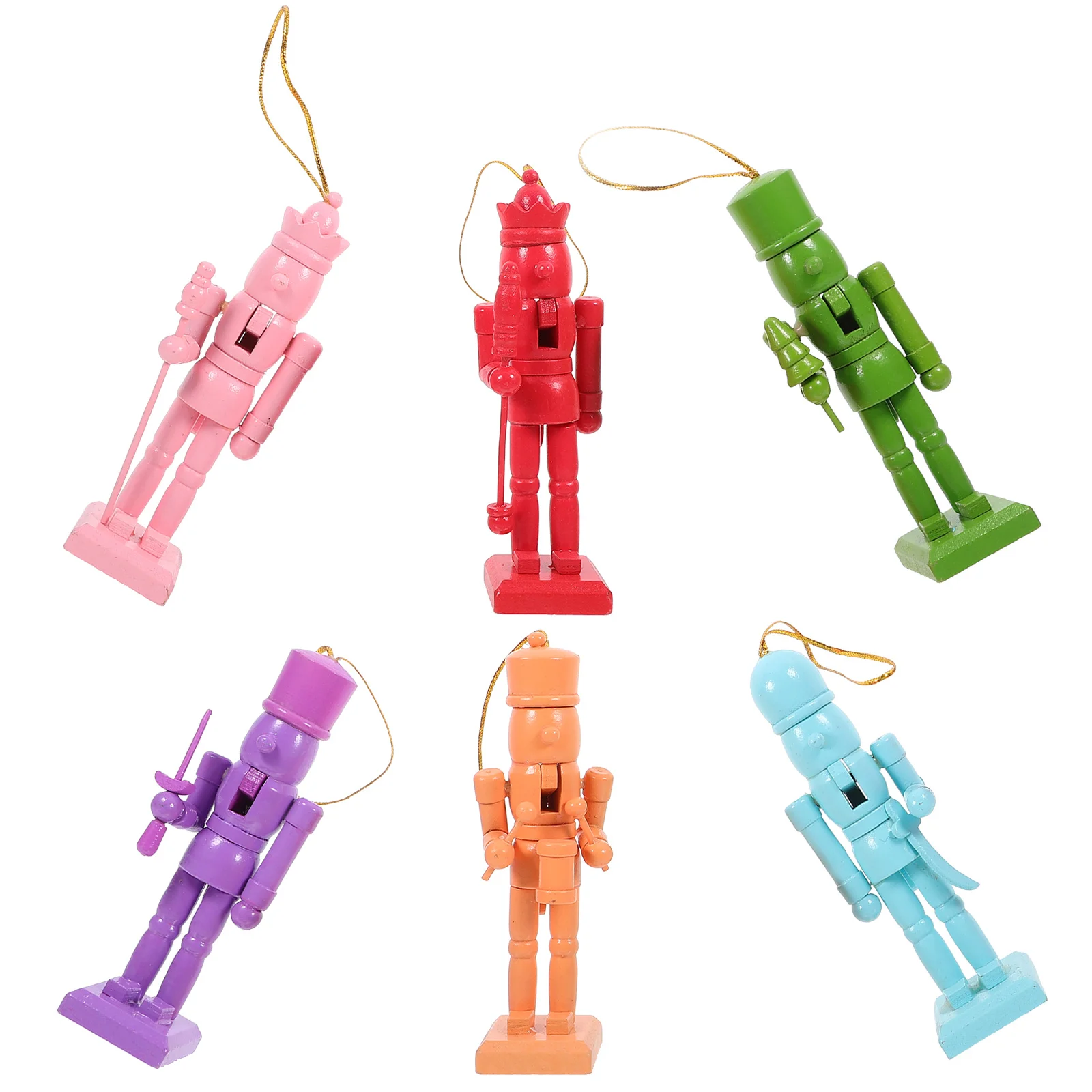 

6Pcs Nutcracker Soldier Wood Multi-Color Classic Holiday Decoration Christmas Desktop Festival Ornament Party Decor
