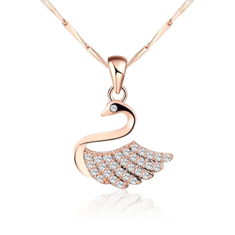 

New 925 Sterling Silver Rose Gold Swan Pendant Necklace For Women Light Luxury Zircon Clavicle Chain Fine Jewelry Gifts