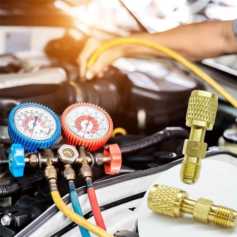 ABNO-R32 r454b refrigerante 2 peças adaptador de latão, acessórios de conexão rápida 1/4 "fêmea para 1/4" rosca reversa macho