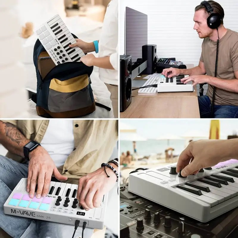 M-VAVE Portable Black and White 25-Key MIDI Keyboard, Pad, Music and Electronic Music Controller SMK25 (1st Generation) Keyboard, Music Composition, Bluetooth Smart Device, Effects Processor