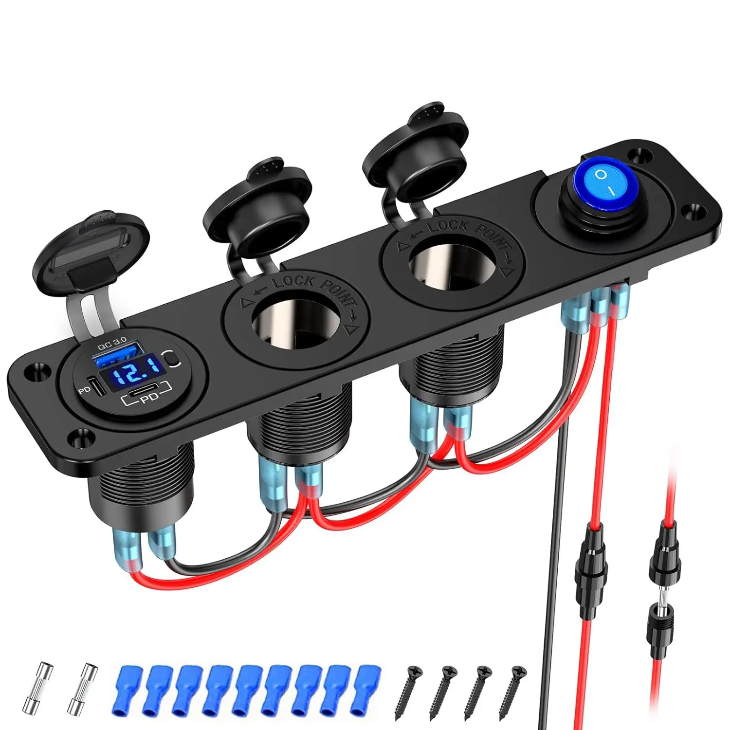 

Модернизированная панель с двумя разъемами для прикуривателя 12В, быстрая зарядка 3.0, автомобильное USB-зарядное устройство, водонепроницаемая розетка для автомобиля, лодки, квадроцикла, фургона