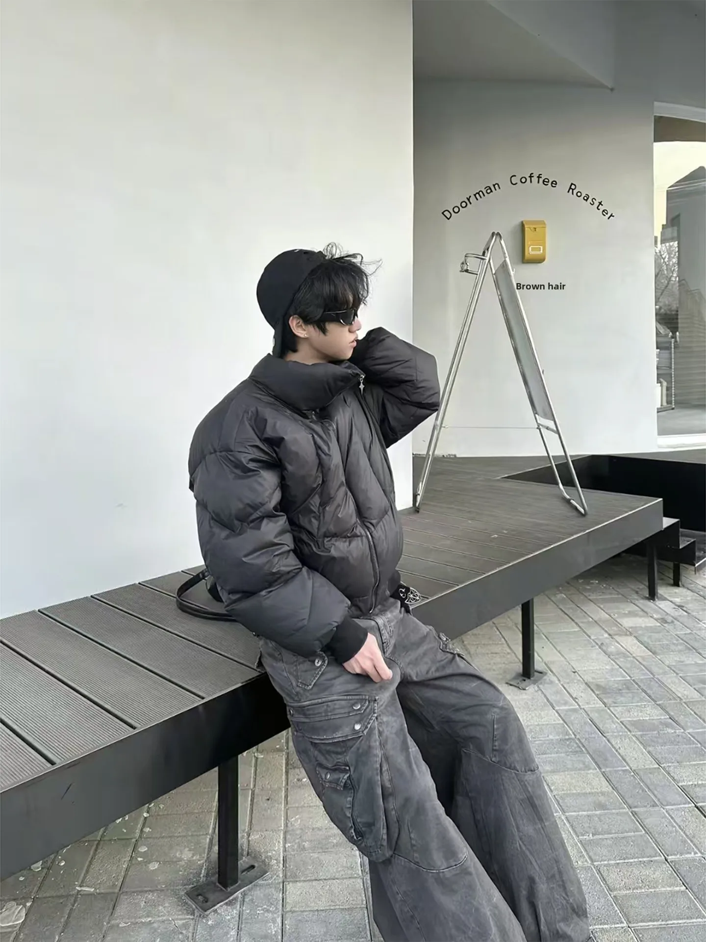 

Bla Armor Collar Cotton Jaet Men's Winter American Retro ort Bread Sle Thi Warm Casual Outerwear Long Sve Zipper