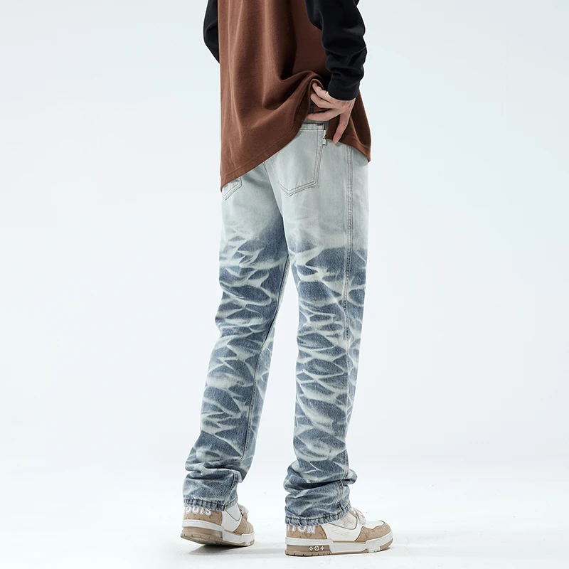 

JK8302 Street Tide Jeans Men's Gradient Blue Pants Straight Loose American High Street Trousers