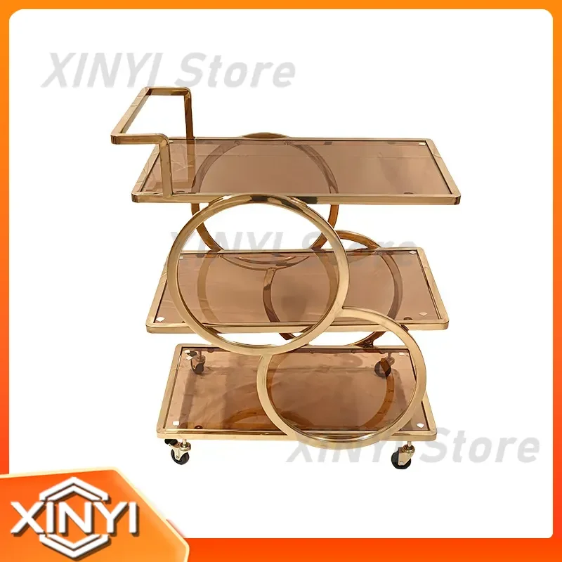 Three-Layer Stainless Steel Glass Dining Cart for Hotel Wine Cart Household Trolley Commercial Mobile Tea Cart Restaurant