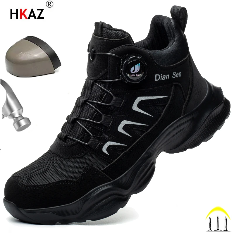 

Rotary Buckle Indestructible Steel Toe Protective Safety Shoes Slip Resistant Abrasion Resistant Work Shoes Comfortable Sneaker