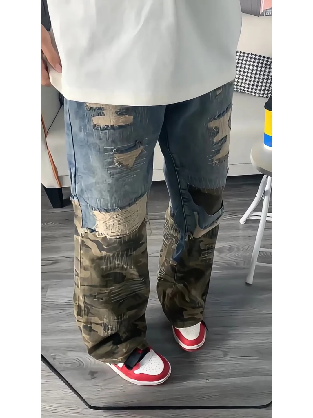 High Street American Style Men's Jeans Summer Micro Flare Workwear Camouflage Pants Design Sense Straight Leg Pants