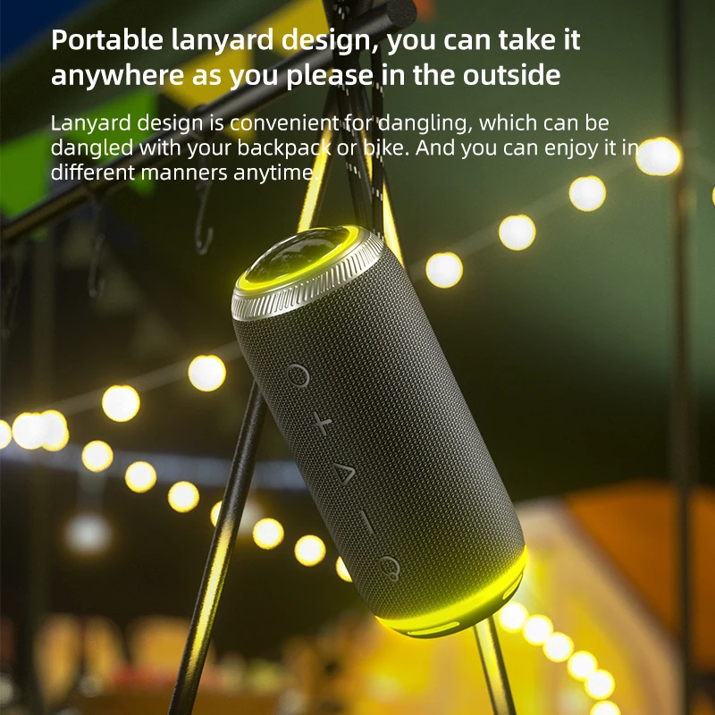 Altavoces de graves potentes portátiles Bluetooth 5,3 Subwoofer estéreo inalámbrico tarjeta TF reproductor de música luz LED Audio impermeable al aire libre